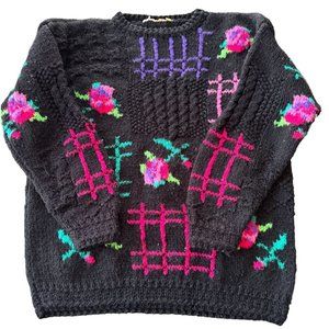 VINTAGE WOMANS FLOWER CREWNECK SWEATER SIZE LARGE |‎ X1